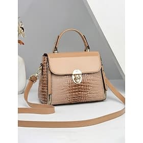 Women's Croc Embossed Faux Leather Satchel Bag, Multi Color Top Handle Shoulder Crossbody Purse with Adjustable Strap for Dating Gifts, Daily Wear