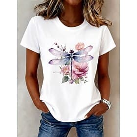 Women's T Shirt Print Floral Graphic Plants Stylish Classic Casual Short Sleeve Crew Neck Regular Tops Casual Daily Pink Green Summer Spring