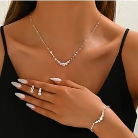 Jewelry Set Three-piece Suit Crystal Chrome Earrings Necklace Women's Fashion Luxury Round Jewelry Set For Wedding