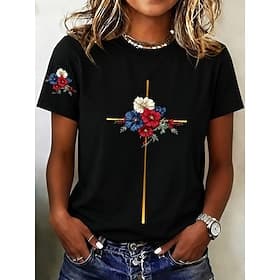American Independence Day Women's T Shirt Print Graphic Flag Letter Vintage Fashion Stylish Short Sleeve Crew Neck Round Neck Regular Tops Casual Daily Weekend
