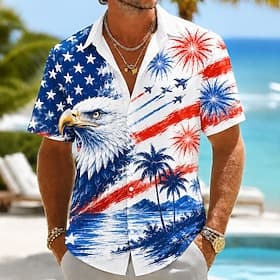 4 juli 2026 250e Voor heren Adelaar Amerikaanse vlag Kokospalm Overhemd Zomer overhemd Overhemd met knopen Korte mouw Vaderlandslievend Dagelijks Streetwear Zo