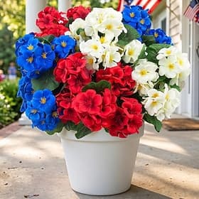 6 Pcs Artificial Geranium Flowers for Outdoors Geranium Silk Flowers Outdoor UV Resistant Plants Faux Patriotic Flowers for 4th of July Home Kitchen Table Cent