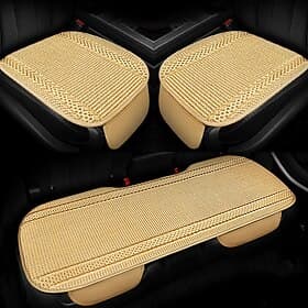 Universal Car Seat Cushion Covers 3-Piece Set, Breathable Cooling Woven Seat Protectors for Front and Rear Bench, Anti-Slip Pad for Most Cars Trucks SUVs