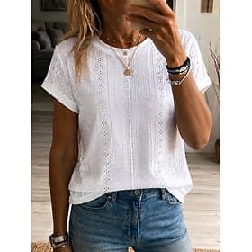 Damen Spitzentops Elegant Bohemien Mode Kurzarm Rundhalsausschnitt Normale Oberteile Lässig Täglich Ausgehen Weiß Sommer Frühling