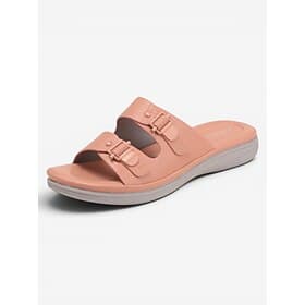 Women's Pink Comfort Arch Support Slide Sandals – Lightweight Double Textured Strap Summer Slippers with Soft Cushioned Comfort Footbed for Summer Walking, Tra