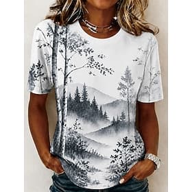 Women's T Shirt Print Graphic Fashion Stylish Classic Short Sleeve Crew Neck Round Neck Regular Tops Casual Daily Sports Black White Summer Spring