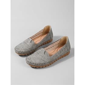 Graue Damen-Slipper mit Stickerei – leichte, weiche und bequeme Schuhe zum Laufen, rutschfeste Freizeitschuhe für Arbeit und Reisen Alltagskleidung