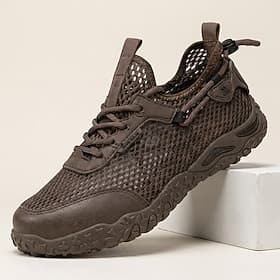 Men's Breathable Mesh Hiking Sneakers, Lace-Up Outdoor Trail Shoes, Lightweight Non-Slip Walking Shoes for Travel, Camping, Daily Wear