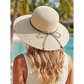 Women's Bohemian Wide Brim Straw Sun Hat, Foldable Summer Beach Hat with Bowknot Detail, Packable Floppy Sun Visor for Vacation, Travel and Daily Casual Wear