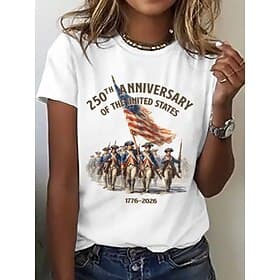 Amerikaanse onafhankelijkheidsdag Dames T-shirt Afdrukken Grafisch Amerikaanse vlag Vintage Modieus Casual Korte mouw Strakke ronde hals Normale tops Casual Da thumbnail 7