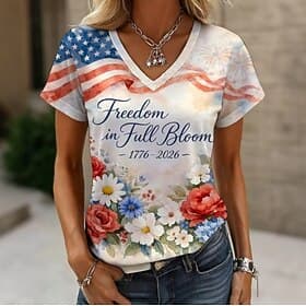 Amerikaanse onafhankelijkheidsdag Dames T-shirt Afdrukken Grafisch Brief Amerikaanse vlag Vintage Stijlvol Klassiek Korte mouw V-hals Normale tops Casual Dagel