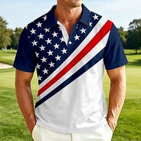 4th of July 2026 250th Men's American US Flag Polo Shirts Short Sleeve Polo Shirts Collared Shirts Casual Athleisure Festival Outfit 3D Print Buttons Breathabl