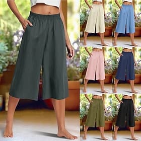 Women's Capri Pants Wide Leg Vacation Simple Capris High Waist Plain Comfort Vacation Formal Black Sky Blue Dark Blue Dark Gray Summer Spring