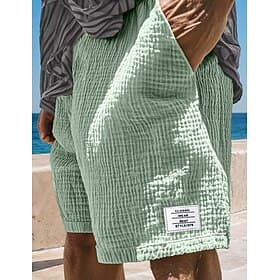 Men's Shorts Linen Shorts Summer Shorts Beach Shorts Casual Shorts Drawstring Embroidered Logo Solid Color Comfort Breathable Knee Length Daily Outdoor Vacatio