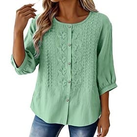 Damen Hemd Bestickt Blumen Elegant Bohemien Urlaub Rundhalsausschnitt Lange Oberteile Lässig Täglich Ferien Gelb Purpur Grün Sommer Frühling