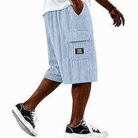 Men's Cargo Shorts Shorts Casual Shorts Jacquard Plain Textured Comfort Breathable Knee Length Casual Outdoor Beach Vacation Fashion Black Light Green Inelasti