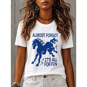 Women's T Shirt Print Graphic Animal Horse Vintage Stylish Classic Short Sleeve Crew Neck Round Neck Regular Tops Casual Daily Weekend White / Black White-Blue