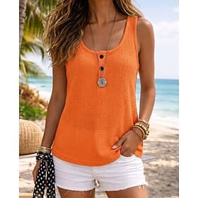 Mulheres Regata Waffle Côr Sólida Tropical Moda Sem Manga Decote U Tops regulares Casual Azul Branco Amarelo Rosa Verde Menta Verão Primavera