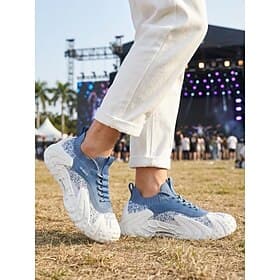 Men's Blue Music Festival Sneakers - Breathable Lightweight Sport Shoes - Cushioned Casual Footwear for Concerts, Outdoor Events, Travel and Trendy Streetwear