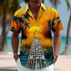 Men's Guitar Musical Instrument Coconut Palm Shirt Summer Shirt Tropical Shirts Short Sleeve Hawaiian Vintage Retro Music Festival Beach Vacation Wear Summer S