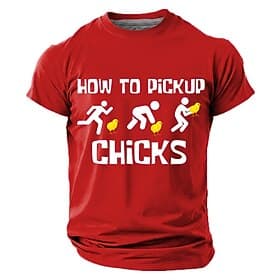 Men's HOW TO PICKUP CHICKS Pun Humorous Graphic Shirt Regular Fit Funny Gag Gift Daily Casual Red Designer Clothing Apparel S M L XL XXL XXXL