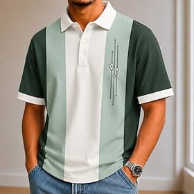 Homme Bloc de Couleur Chemise de bowling Polo Manche Courte Polos Revers Occasionnel École Athleisure Tenue de travail Fête Impression 3D Boutons Maille Respir thumbnail 2