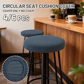 4/6 Pack Stretch Fleece Round Stool Cover, Solid Striped Washable Elastic Bar Stool Slipcover for Dining Room Chair