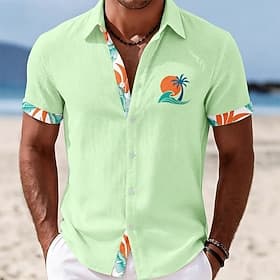 Homens Coqueiro Plantas Tropicais Camisa Social Camisa havaiana Camisas tropicais Manga Curta Havaiana Casual Feriado Roupa de Praia Verão Primavera Aberto par