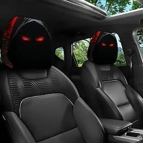 2/4/6Pcs Red-Eyed Hooded Black Shadow Energy Deterrent Print Car Headrest Covers, Universal Fit Auto Interior Accessories, Seat Protectors, Suitable for Travel