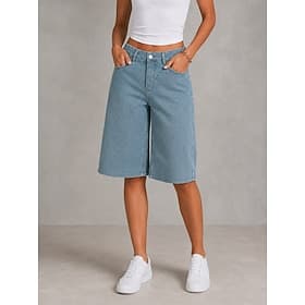 Mulheres Jeans Burmuda Shorts Moda Comprimento do joelho Cintura Alta Clássico Conforto Formal Preto Azul Claro Cinzento Verão Primavera thumbnail 2