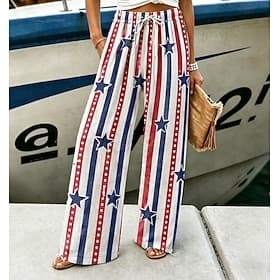 Dames BreedBeen Chinese Vrijetijdsbroek Broeken Vakantie Modieus Basic Volledige lengte Medium TaillePantsAmerikaanse Onafhankelijkheidsdag Amerikaanse vlag Z thumbnail 2