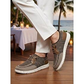 Men's Gray Casual Sneakers - Lightweight Lace-Up Comfort Walking Shoes - Relaxed Resort Evenings Footwear for Vacation Dinners, Seaside Strolls and Smart Casua