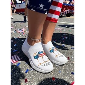 Women's USA Wine Glass Printed Slip-On Sneakers – Lightweight White Patriotic Walking Shoes for Independence Day, Parade, Summer Festivals Casual Streetwear