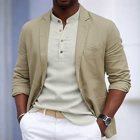Giacca sportiva da uomo leggera in misto lino, blazer casual a 2 bottoni, giacca business casual