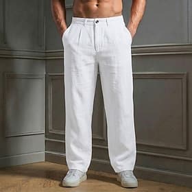 Hombre Pantalones de lino Pantalones Pantalones de verano Pierna recta Plano Comodidad Transpirable Longitud total Casual Diario Exterior Moda Estilo clásico A