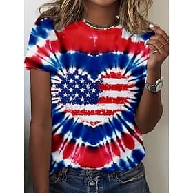 Amerikaanse onafhankelijkheidsdag Dames T-shirt Afdrukken Grafisch Vlag Brief Vintage Modieus Stijlvol Korte mouw Strakke ronde hals Ronde hals Normale tops Ca