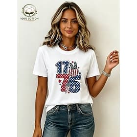 American Independence Day Women's 100% Cotton T Shirt Print Graphic American Flag Vintage Stylish Casual Short Sleeve Crew Neck Regular Tops Casual Daily Weeke thumbnail 3