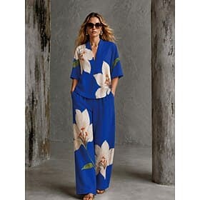 Per donna Camicia Set di biancheria in cotone Set di Pantaloni Manica Corta Scollo a V Floreale Grafico Geometrico Stampato Vacanza Moda Streetwear Casuale Quo thumbnail 7