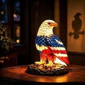 3D Tri-Color Eagle Night Light USB Powered Table Lamp, Red Blue White Resin Eagle Lampshade, Plug-and-Play LED Desk Lamp for Bedroom, Living Room, Office Decor