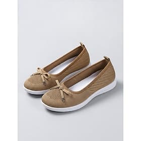 Sneakers slip-on da donna in maglia color kaki - comode scarpe casual con fiocco, calzature traspiranti per camminare e da indossare tutto il giorno  viaggio