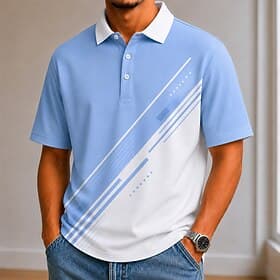 Men's Color Block Geometic Polo Shirts Short Sleeve Polo Shirts Casual School Athleisure Wear to work Holiday 3D Print Buttons Breathable Mesh Spring  Summer B thumbnail 2