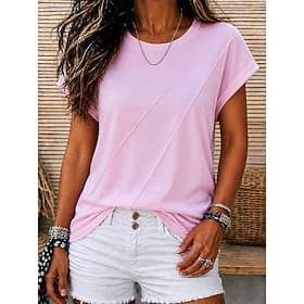 Women's Cozy T Shirt Solid Color Plain Vintage Casual Short Sleeve Round Neck Regular Tops Casual Blue Pink Wine Purple Green Summer Spring