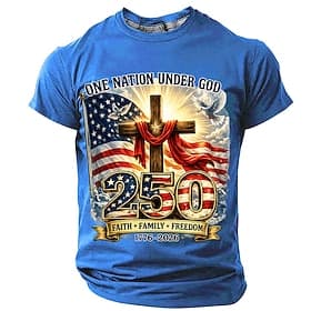 4 juli 2026 250e Voor heren Amerikaanse vlag 1776 T-shirt Korte mouw T-shirt 3D-afdrukken Strakke ronde hals Overhemd Vaderlandslievend Dagelijks Festival blau thumbnail 4