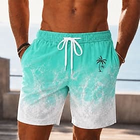 Herren Kokospalme Tropische Pflanzen Meereswellen Badehosen Badeanzüge Badeshorts Boardshorts Mittlere Taille Hawaiianisch Täglich Strandurlaub Seitentaschen N — image 1