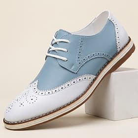 Men's Two Tone Wingtip Oxford Shoes, Lace-Up Brogue Dress Shoes, Vintage Formal Shoes for Wedding, Office, Party