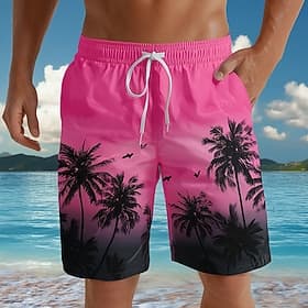 Herren Kokospalme Farbverlauf Tropische Pflanzen Badehosen Badeanzüge Badeshorts Boardshorts Mittlere Taille Hawaiianisch Urlaub Seitentaschen Netzfutter Elast
