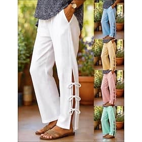 Dames BreedBeen Broek Vrijetijdsbroek Vakantie Streetwear Volledige lengte Natuurlijk Effen Zak Elastische taille Comfortabel Inelastisch Dagelijks Kantoor Va