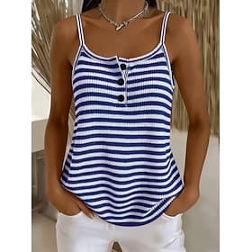 Women's Tank Striped Elegant Vintage Modern Sleeveless Straps Long Tops Casual Daily Beach Blue Black Red Light Blue Summer Spring