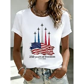 American Independence Day Women's T Shirt Print Graphic Flag Letter Vintage Fashion Stylish Short Sleeve Crew Neck Round Neck Regular Tops Casual Daily Weekend thumbnail 2