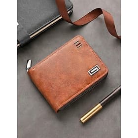 Men's Faux Leather Zipper Wallet, Compact Bifold with Card Slots and Cash Compartment, Minimalist Design for Daily Commuting, Business, Travel and Casual Use